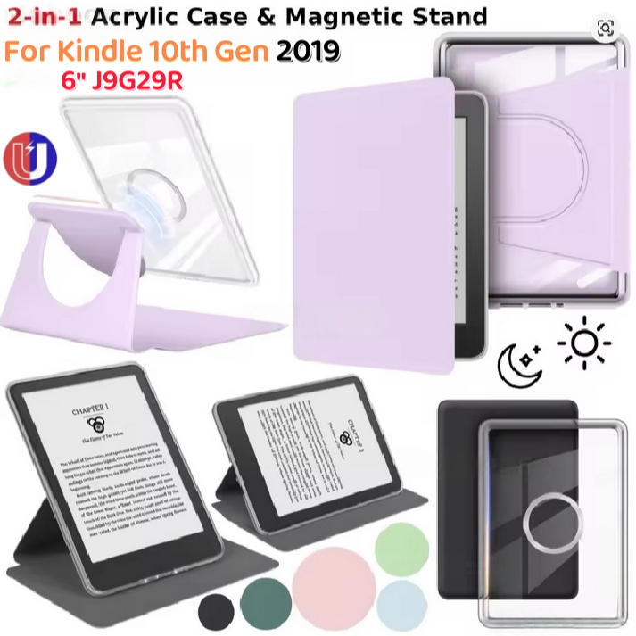 สําหรับ Kindle 10th Gen Case 360° หมุนได้ 2-in-1 อะคริลิคที่ถอดออกได้กรณีแม่เหล็ก 6 2019 J9G29R ฝาคร