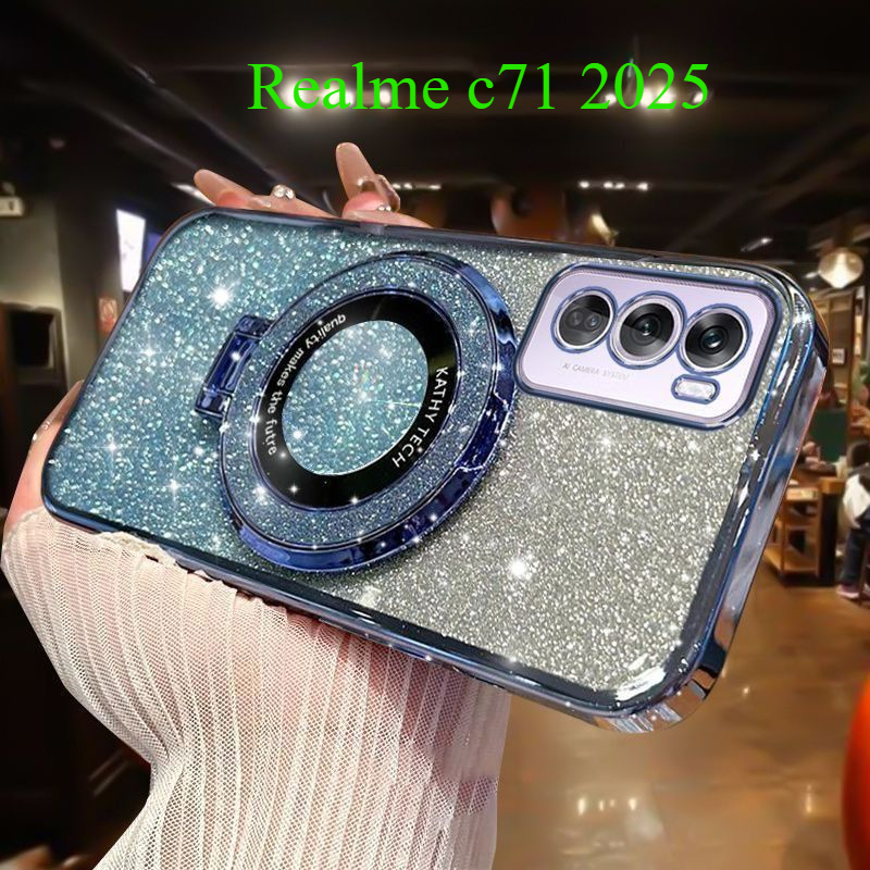 เคสโทรศัพท์สําหรับRealme C71 C75 C75x 14X RealmeC71 4G 5G 2025 ชุบGradient Glitter Bracketสี่มุมAnti-Fallกันกระแทกเคสโทรศัพท์ปกป้องปกหลัง