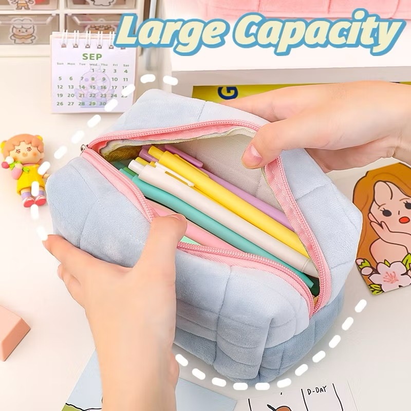 Letit | ระเป๋าเครื่องสําอาง ผ้ากํามะหยี่ แบบนิ่ม จุของได้เยอะ แบบเรียบง่าย สไตล์เกาหลี - รูปที่ 3