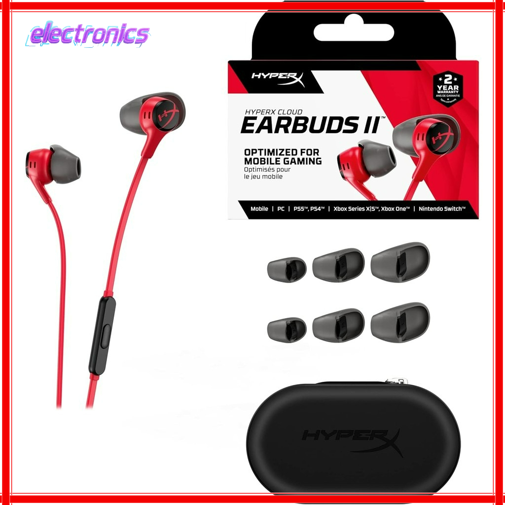 ​​HyperX Cloud Earbuds II 2 หูฟังเกมมิ่ง​​ ​​ไมโครโฟนในตัว เสียงในเกมสมจริง​​ ​​แบบมีสาย หูฟังอินเอียร์​​ ​​ใช้งานได้กับ โทรศัพท์, PS4, PS5, Xbox Series​