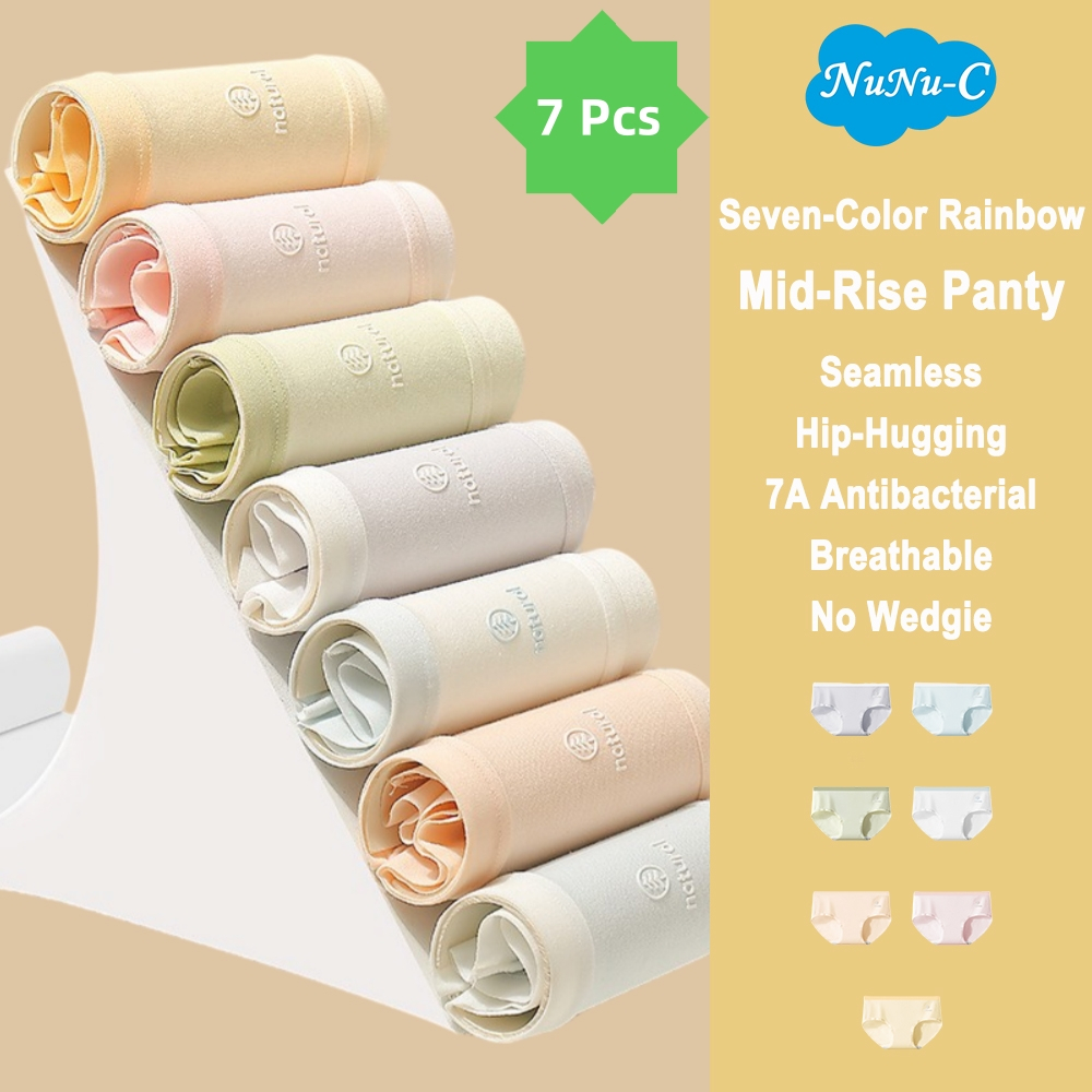(7 ชิ้น) กางเกงชั้นในผ้าฝ้าย Mid-Rise Rainbow 50S แบบไม่มีรอยต่อ, การแก้สะโพก, กัสเซ็ตต้านเชื้อแบคทีเรีย 7A, ระบายอากาศได้และไม่มีเวียน, ชุดชั้นในสตรี, 1088