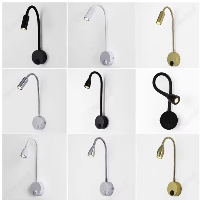 LED Gooseneck อ่านโคมไฟติดผนัง 3W พร้อมสวิตช์ยืดหยุ่นปรับการทํางาน Study ติดผนังห้องนอนข้างเตียง Night Light
