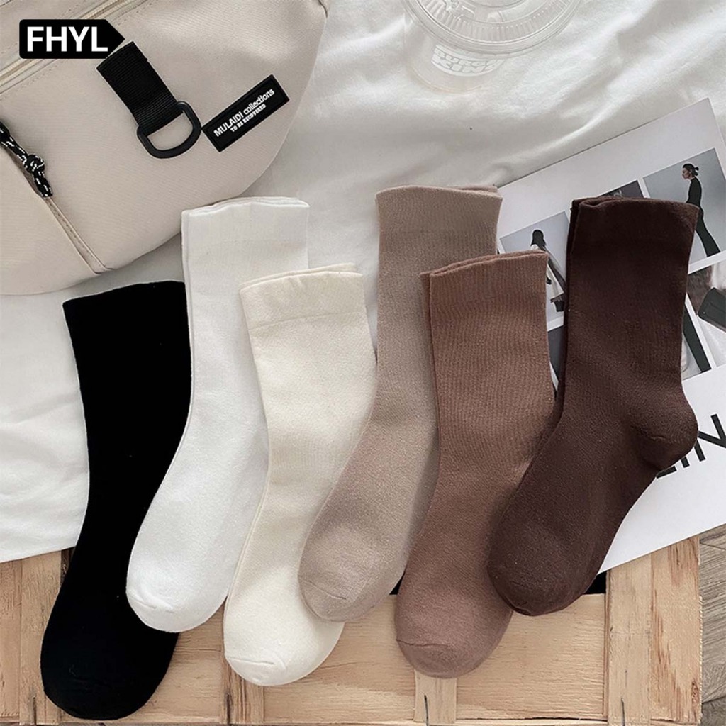 FHYL ถุงเท้าลําลอง แบบนิ่ม ระบายอากาศได้ดี ลายทาง สีขาว แบบเรียบง่าย สําหรับผู้หญิง