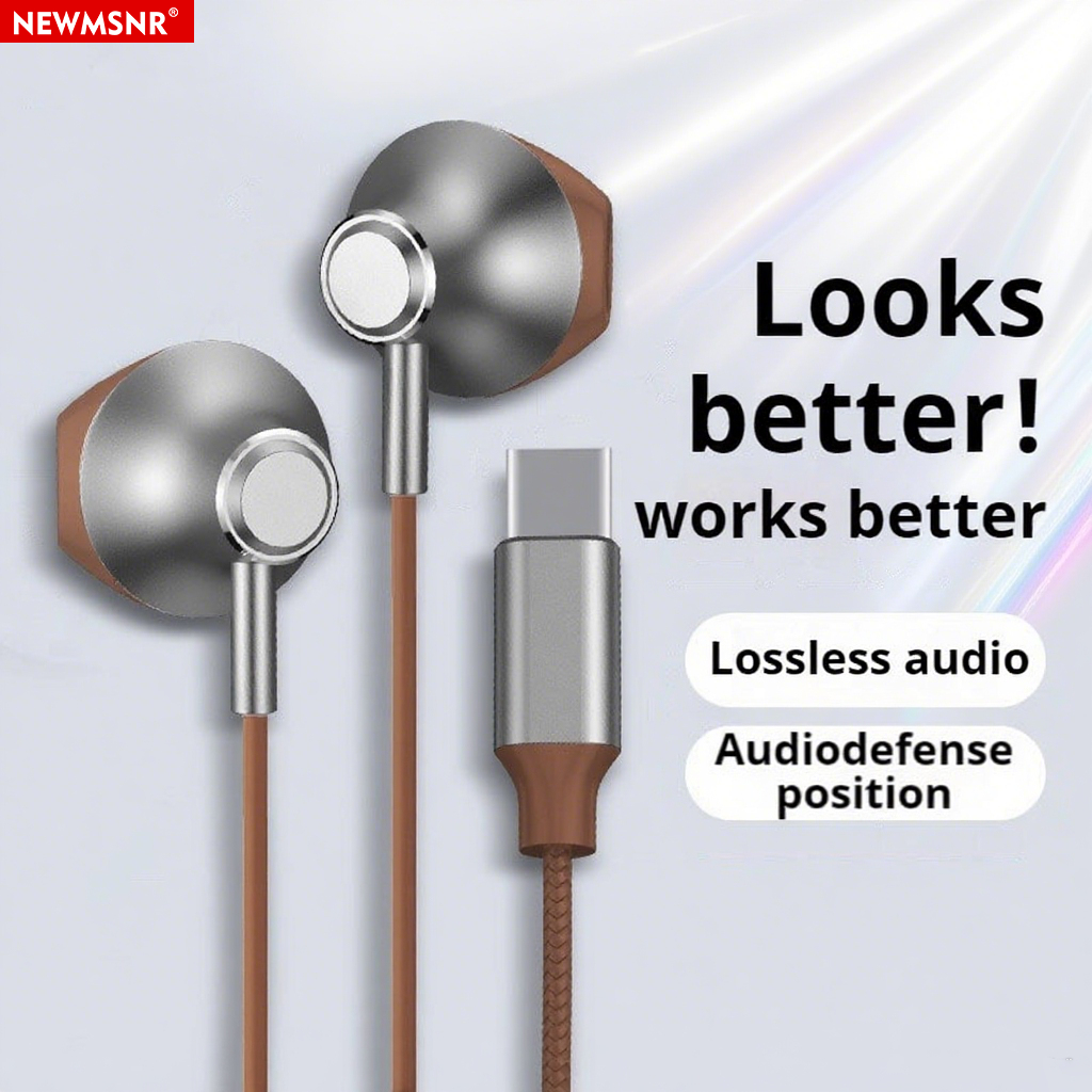 Newmsnr 9D Type-c Bass หูฟังแบบมีสายพร้อมไมโครโฟนการออกแบบตามหลักสรีรศาสตร์ชุดหูฟังมัลติฟังก์ชั่นหูฟังควบคุมสาย HD Call กันน้ําหูฟังกันเหงื่อ