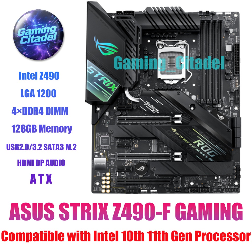 ใช้ ASUS ROG STRIX Z490-F GAMING Z490 ชิปเซ็ต DDR4 ATX เมนบอร์ดใช้งานร่วมกับ Intel 10th 11th Gen โปร