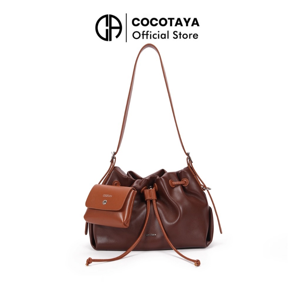 COCOTAYA- กระเป๋าสะพายไหล่ PU ขนาดใหญ่ กระเป๋าสะพายข้างผู้หญิง กระเป๋า กระเป๋าสะพาย พวงกุญแจ