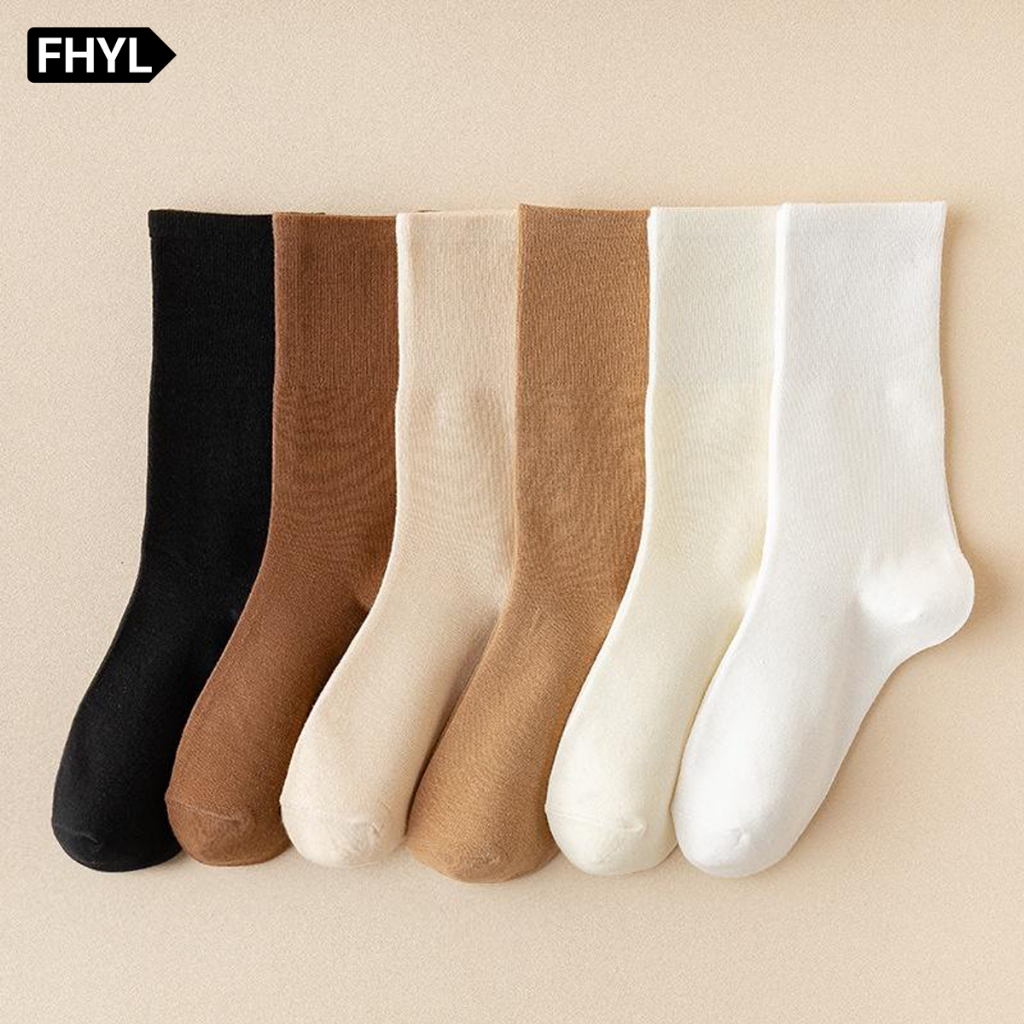 FHYL ใหม่ ถุงเท้าลําลอง ผ้าฝ้ายแท้ สีพื้น เข้ากับทุกการแต่งกาย สไตล์เกาหลี แฟชั่นฤดูร้อน สําหรับสตรี