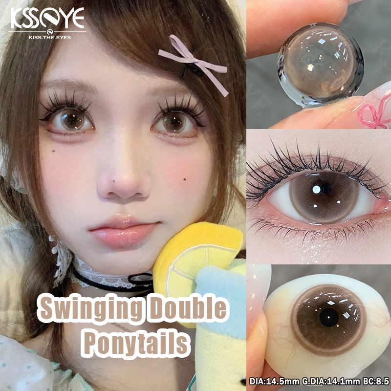 KSSEEY คอนแทคเลนส์ธรรมชาติ 2 ชิ้น Soft Brown Blue เลนส์เกาหลีสไตล์น่ารัก 14.5 มม. เกรดบริการประจําปี (0.00-8.00)