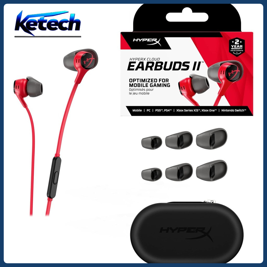 HyperX Cloud Earbuds II 2 หูฟังสําหรับเล่นเกมพร้อมไมโครโฟนแบบมีสายแบบมีสายในเกมเสียงหูฟังในหูสําหรับ