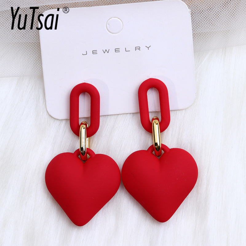 Yutsai Minimalist Heart Stud ต่างหู Vintage อะคริลิคอินเทรนด์ Drop ต่างหูทาสีเรขาคณิตต่างหู PD2244