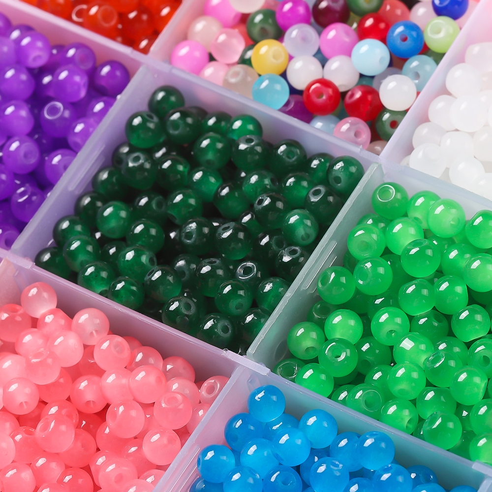 St. kunkka 50-200Pcs 4 มม.ลูกปัดแก้วหยกเทียม ลูกปัดแก้วเช็ก DIYสร้อยข้อมือสร้อยค