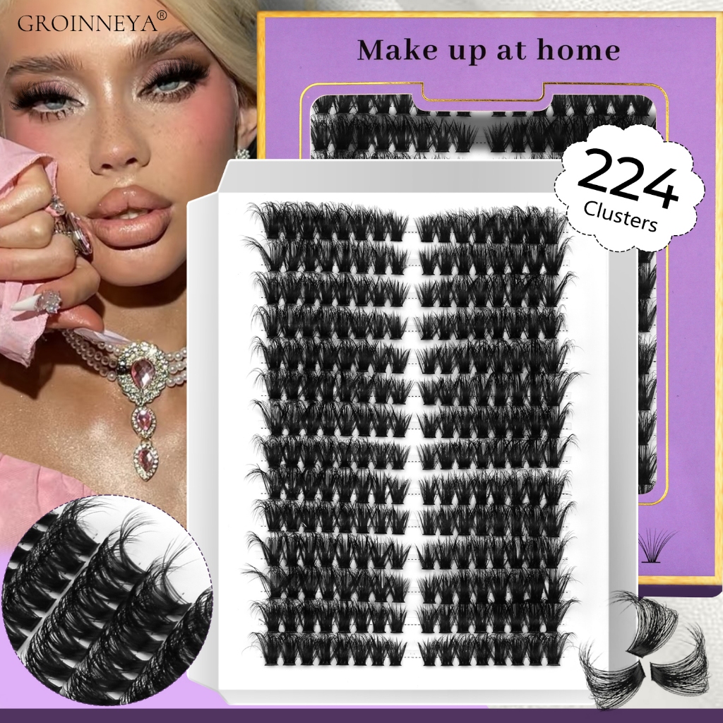 GROINNEYA Cluster Lashes Cat Eye Lashes Cluster Natural Volume ส่วนบุคคล Lashes ธรรมชาติดู Wispy DIY Eyelashes Extension