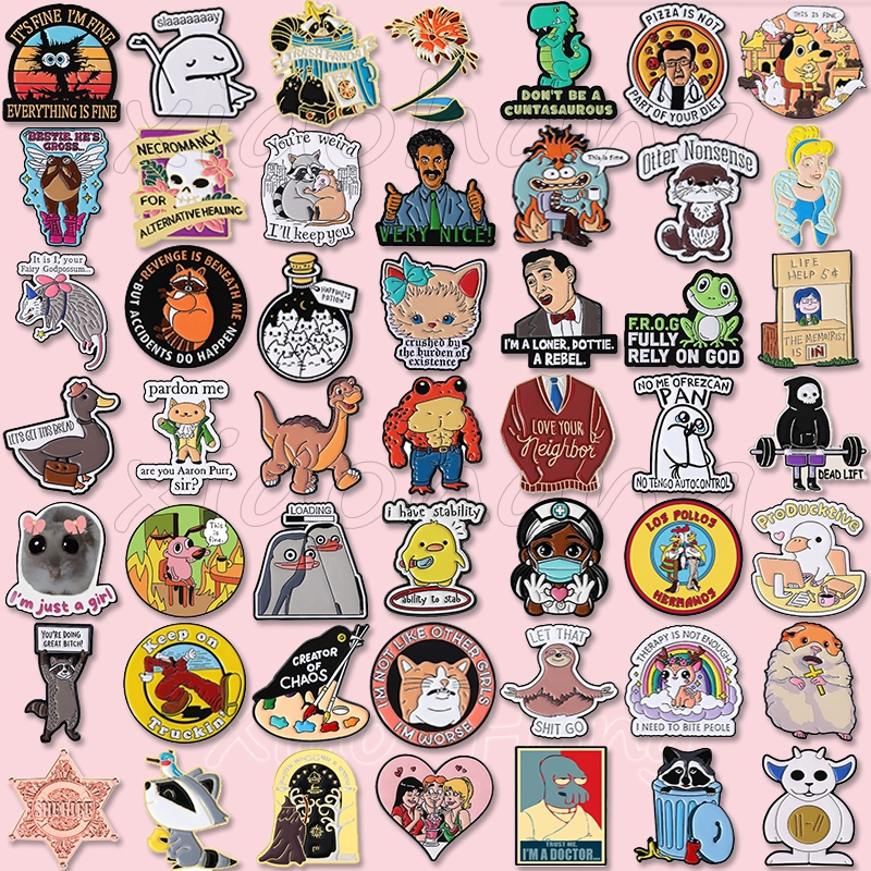 การ์ตูนเป็ดแรคคูนไดโนเสาร์เคลือบ Pin สัตว์ตลก Cat Penguin เข็มกลัด Lapel Badges กระเป๋าเป้สะพายหลังอุปกรณ์เสริมของขวัญสําหรับเพื่อน