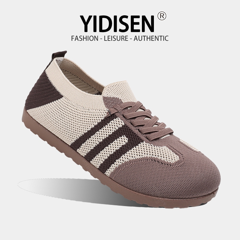 YIDISEN รองเท้าผ้าใบถักบินของผู้หญิงพร้อมสต็อกซัพพลายแสงสบายแฟชั่นสวมใส่ด้านนอก