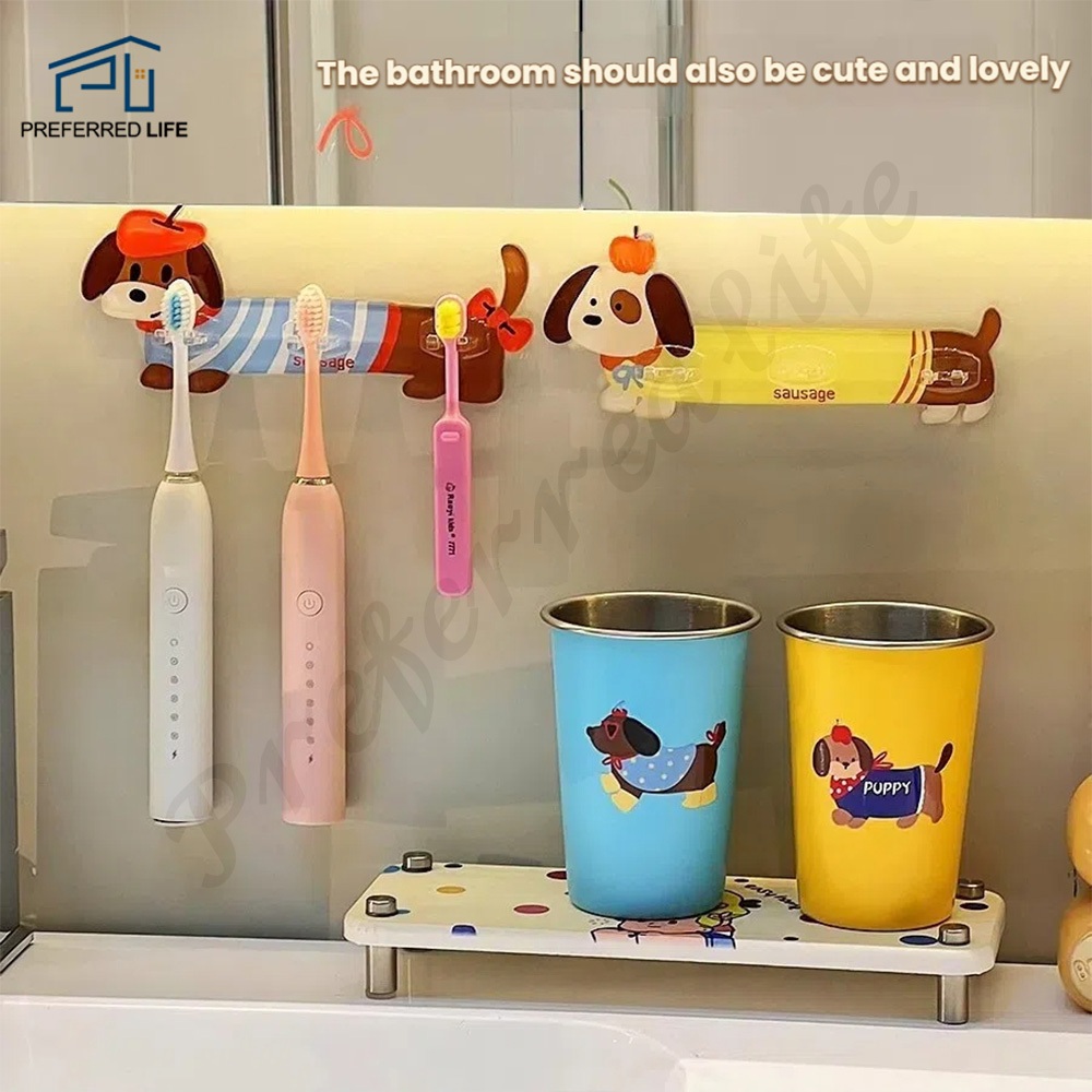 ที่แขวนแปรงสีฟันลายการ์ตูน - ติดผนังพร้อมกาวในตัวสำหรับแปรงสีฟันไฟฟ้า 3 อัน | ชั้นวางของในห้องน้ำแบบไม่ต้องเจาะใต้ตู้กระจก