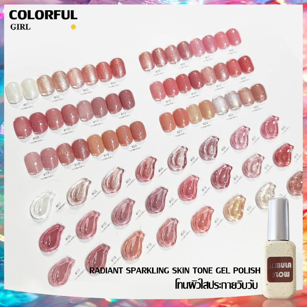 【พร้อมส่ง】NF-018|24สี สีเจลชิมเมอร์ แบบแยกขวด NebulNFlow｜สีโทนชมพู สีเจล วิบวับ สวยมาก ต้องอบ
