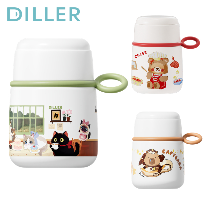 Diller 420ml กระติกน้ําร้อนสแตนเลสกระติกน้ําสูญญากาศอาหารกล่องอาหารกลางวัน D9374 D9409 D9454