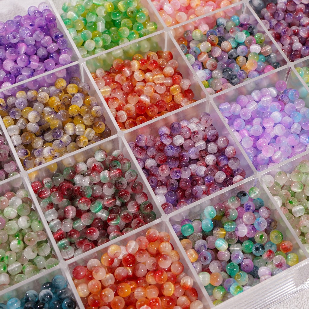 ลูกปัดแก้ว Cats Eye 2 สี ขนาด 4 มม. 150 เม็ด/แพ็ค สำหรับงาน Handmade DIY