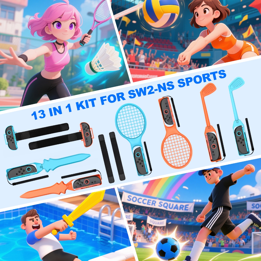 🚚จัดส่งจากประเทศไทย🚚 Dobe TNS-2125 สำหรับ for Nintendo Switch Sport 13ใน1 ชุดอุปกรณ์เสริมเกมส์กีฬา แฮนด์เกร็บ+วิสต์แบนด์ เหมาะSwitchทุกรุ่น