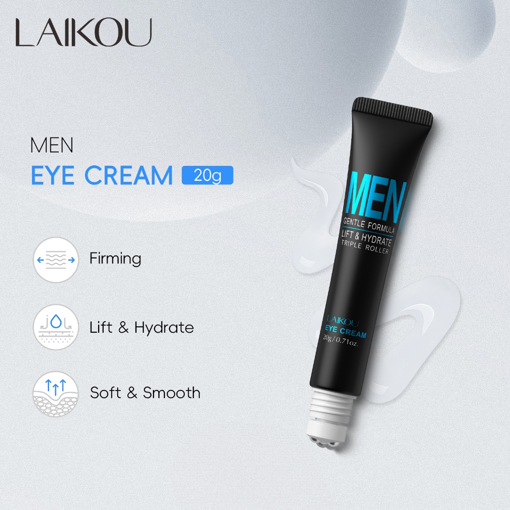 LAIKOU Mens Triple-Roller Eye Cream – ยกกระชับและไฮเดรตด้วยคาเฟอีนและเปปไทด์ 20g