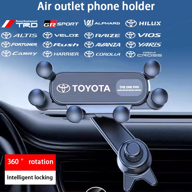 Toyota Car หกจุดสนับสนุนที่วางโทรศัพท์ air outlet hook แรงโน้มถ่วงคงที่นําทางวงเล็บ VIos Yaris Corolla Cross Veloz CHR Avanza Fortuner Rush Innova raize GR Sport
