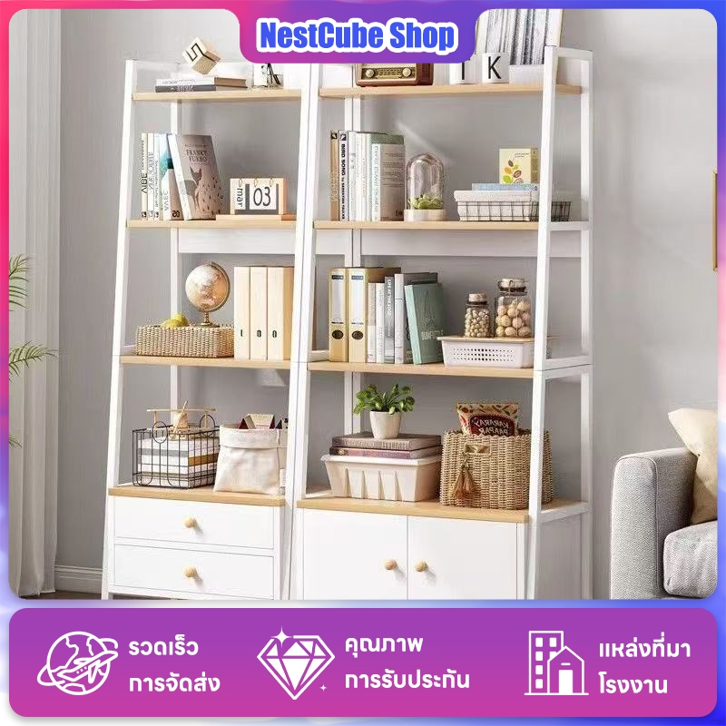 เฟอร์นิเจอร์ ชั้นวาง ชั้นวางหนังสือสไตล์นอร์ดิก พร้อมตู้เก็บของ ขนาดเล็กประหยัดพื้นที่ ติดตั้งง่าย ความจุสูง