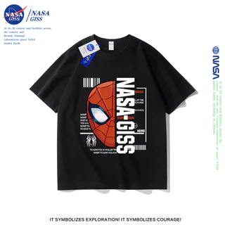 NASA เสื้อยืดชายหญิงแขนสั้น สตรีทฮิปฮอป summer สไปเดอร์แมน พิมพ์ลาย คอตตอน คอกลม หลวมและระบายอากาศ