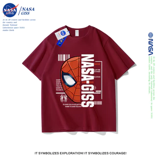 NASA เสื้อยืดชายหญิงแขนสั้น สตรีทฮิปฮอป summer สไปเดอร์แมน พิมพ์ลาย คอตตอน คอกลม หลวมและระบายอากาศ