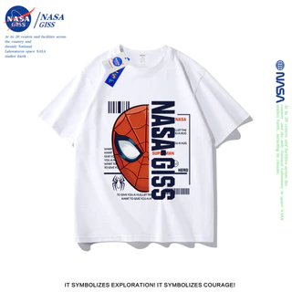 NASA เสื้อยืดชายหญิงแขนสั้น สตรีทฮิปฮอป summer สไปเดอร์แมน พิมพ์ลาย คอตตอน คอกลม หลวมและระบายอากาศ
