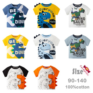 เสื้อยืดคอกลม แขนสั้น ผ้าฝ้าย ลายการ์ตูนไดโนเสาร์น่ารัก แฟชั่นฤดูร้อน สําหรับเด็กผู้ชาย