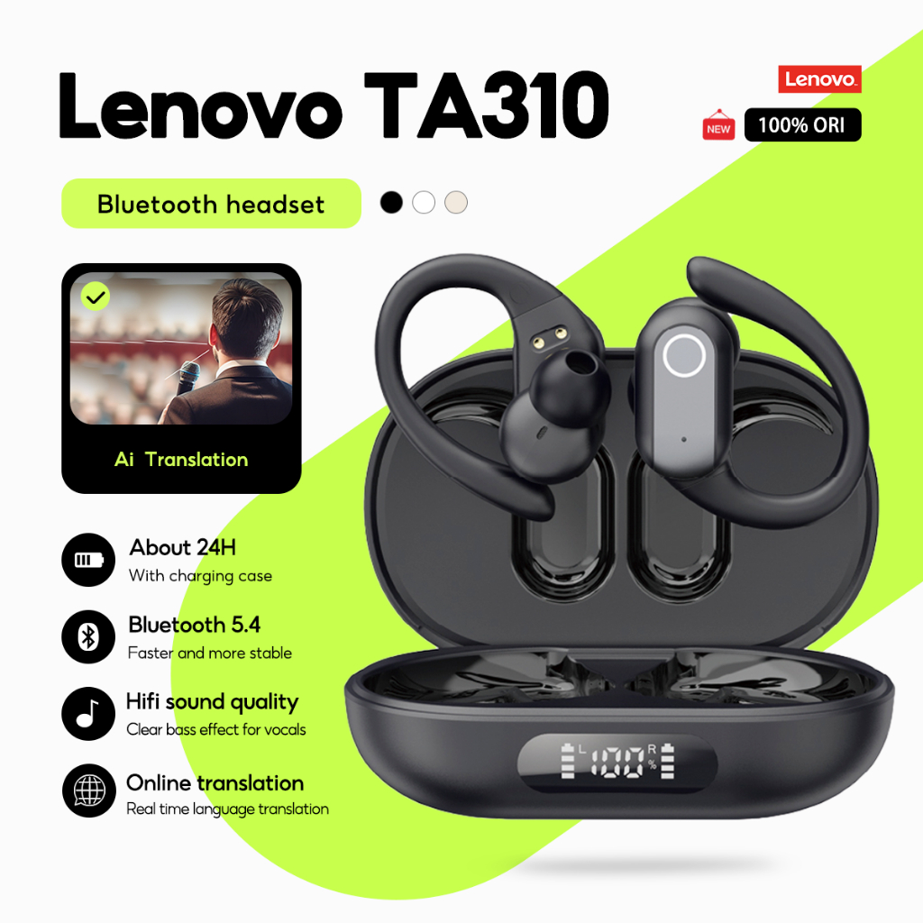 Lenovo TA310 True Wireless Bluetooth 5.4 Earbuds AI การแปลอัจฉริยะ เสียง Lossless ความละเอียดสูง กีฬา Sweatproof Secure Fit Voice Control