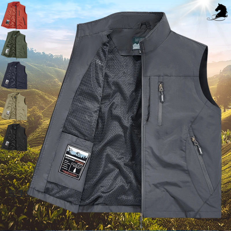 2026 ฤดูร้อนผู้ชายสบายๆบางโดยรวมเสื้อกั๊กกลางแจ้งBreathable Quick-Dryingเสื้อกั๊กแจ็คเก็ต