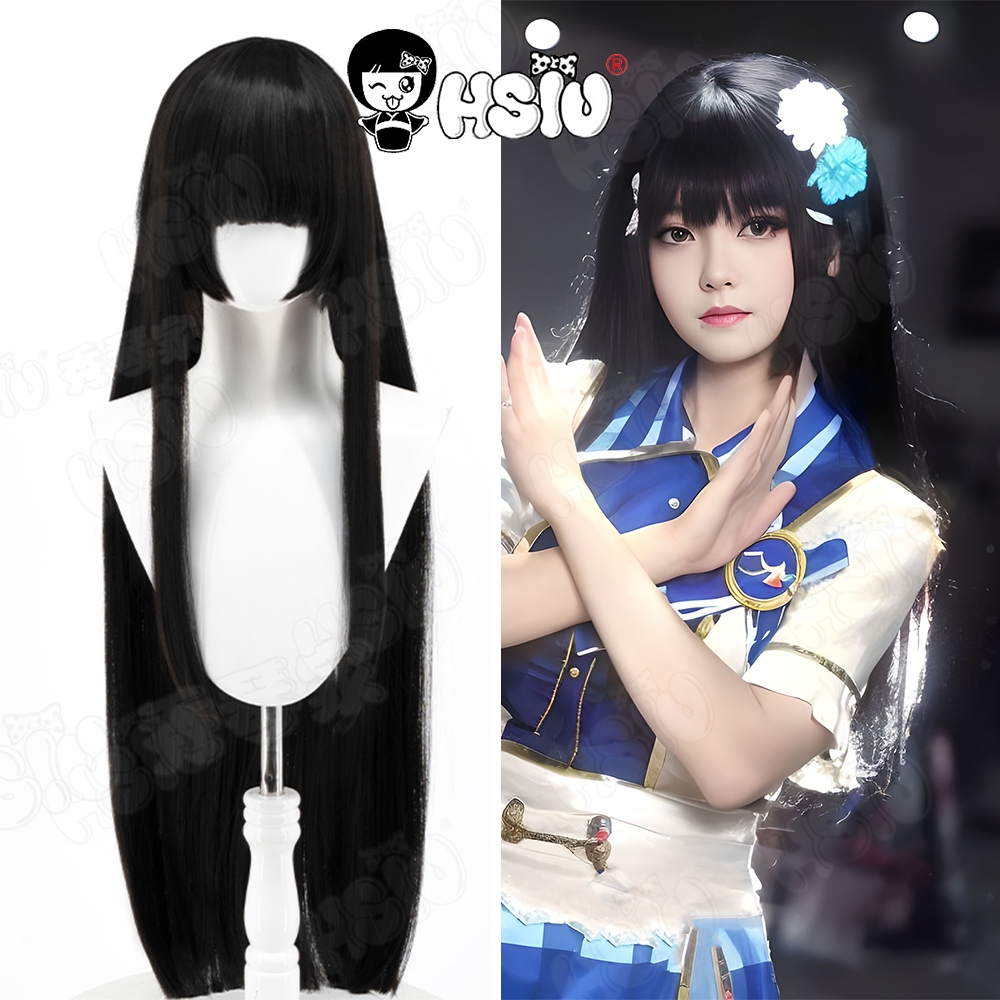 Kurosha Dia คอสเพลย์วิกผม HSIU 90 ซม.สีดําผมยาววิกผมสังเคราะห์ + หมวกวิกผมอะนิเมะ LoveLive!ซันไชน์!!