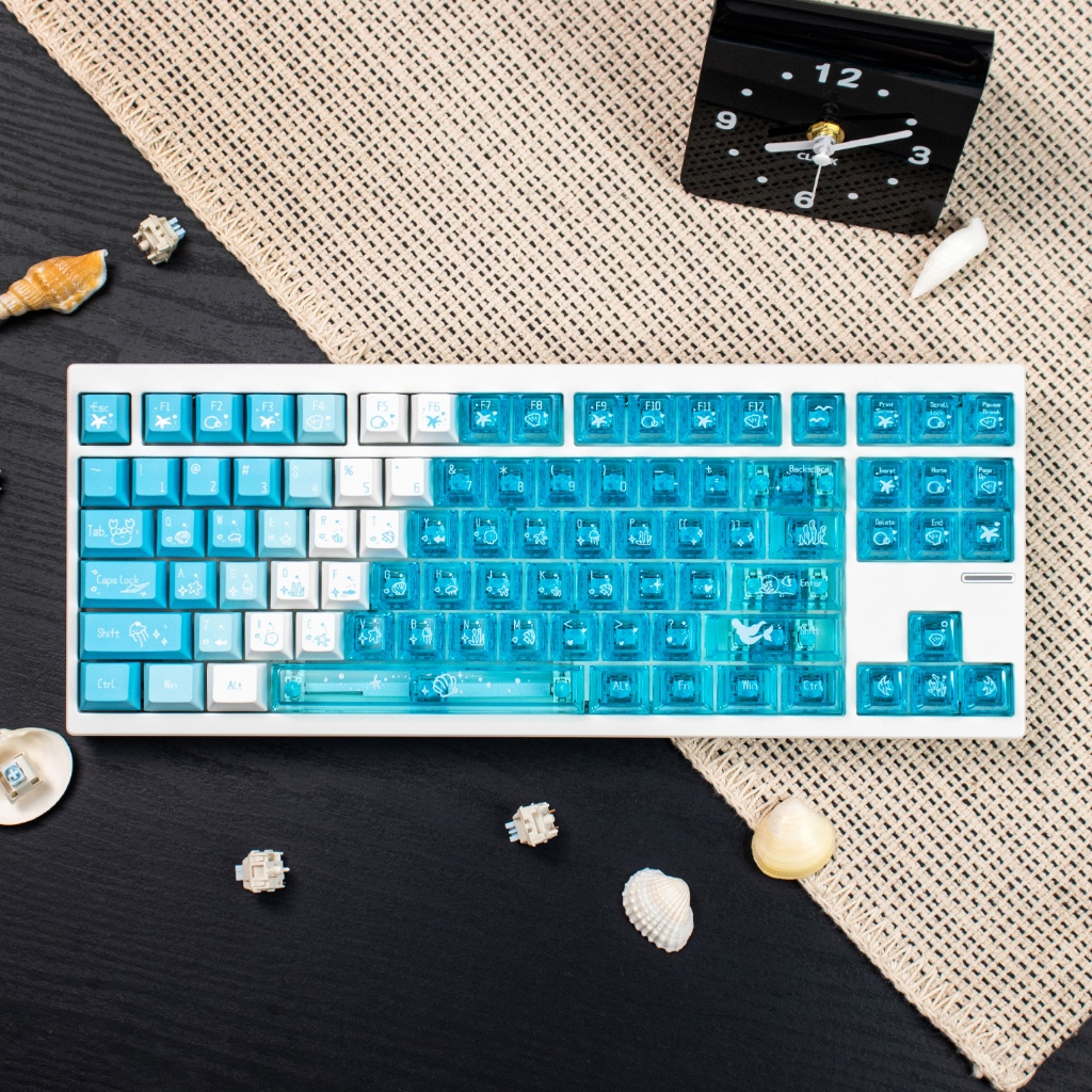 Underwater world Keycap Blue RGB โปร่งใสสไตล์น่ารัก PC + PBT ชุดปุ่มกดสําหรับคีย์บอร์ดแบบกลไก