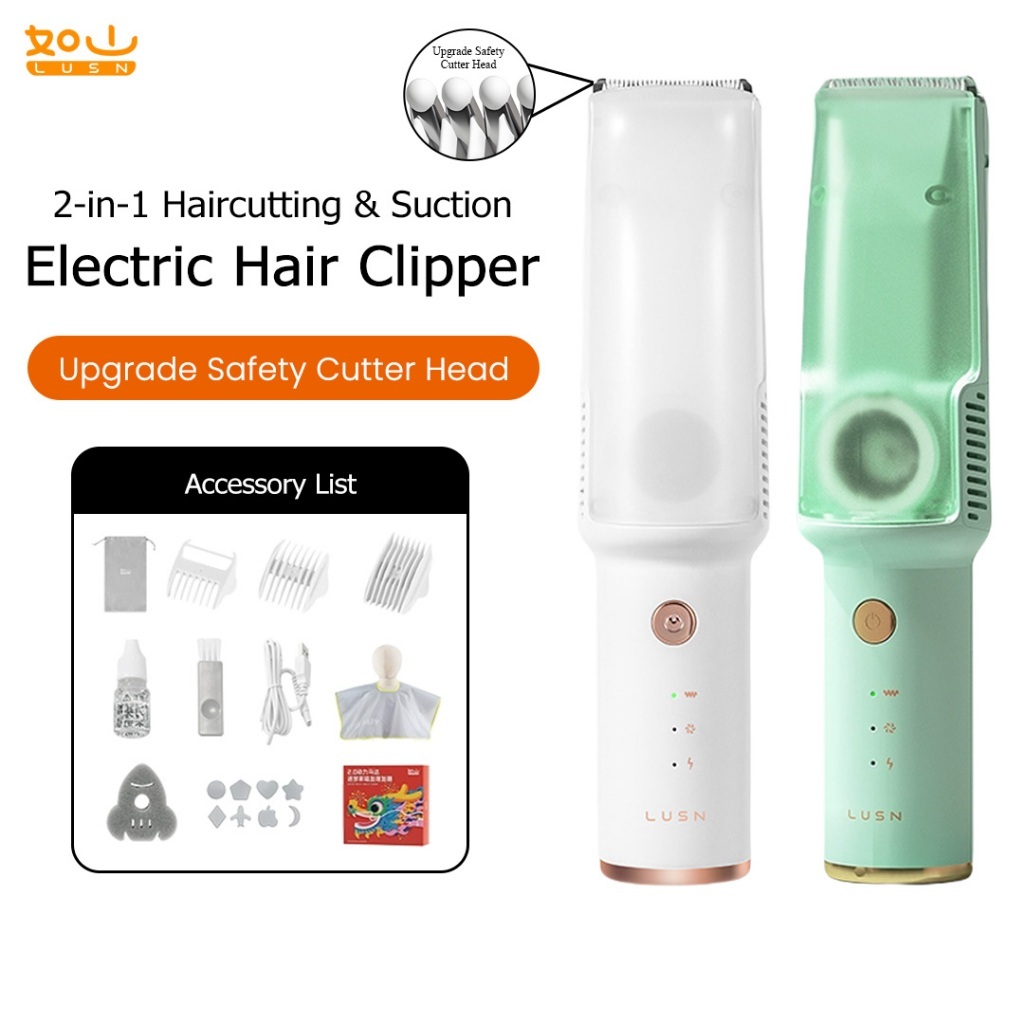 LUSN ปัตตาเลี่ยนตัดผมไฟฟ้าอัจฉริยะ 2-in-1 Haircutting & ดูด Baby-Safe ใบมีด R-Curved ชาร์จ USB