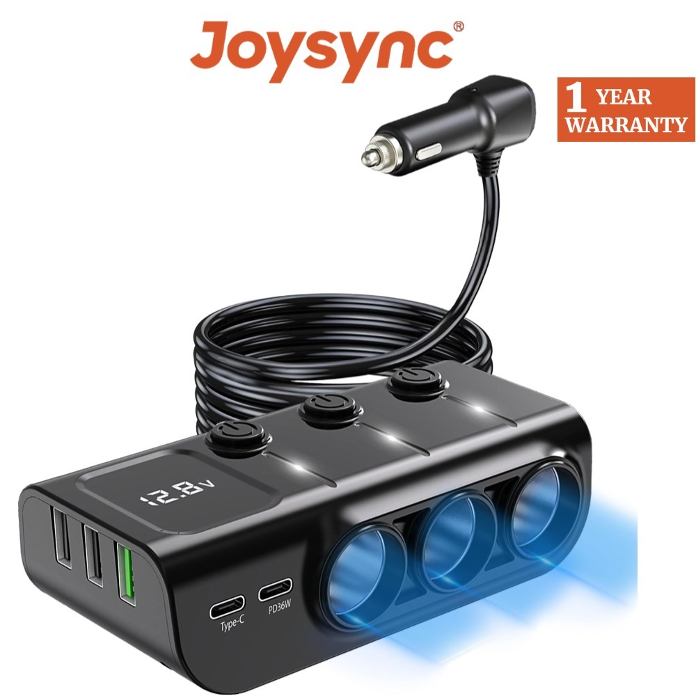 Joyync 8 in 1 C-igarette ไฟแช็ก Splitter,LIHAN 3 ซ็อกเก็ตอะแดปเตอร์ชาร์จในรถยนต์,Type-C QC3.0 PD36W Dual USB Charger Port, รถ 12 V/24 V ปลั๊ก Outlet พร้อมสวิทช์อิสระ