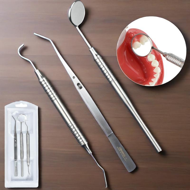 3 ชิ้น/เซ็ตกระจกทันตกรรมชุดปากกระจก Probe Hook Pick Tweezer สแตนเลสทันตแพทย์ฟัน Plaque เครื่องมือทําความสะอาด