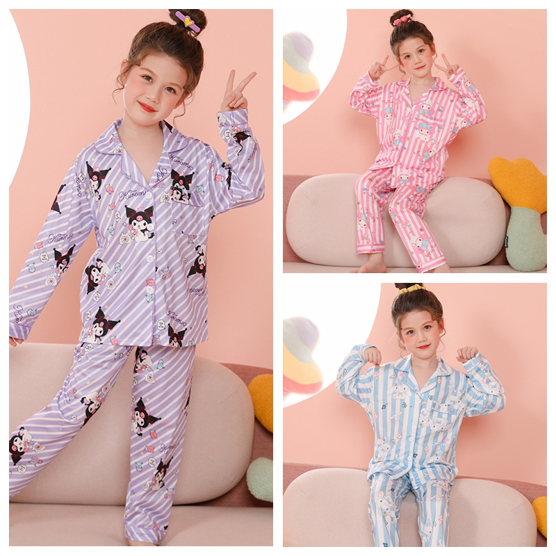 Kuromi ชุดนอนสําหรับสาวเด็ก Cinnamoroll ชุดนอนเด็กชุดนอน terno สาว Melody ชุดนอนการ์ตูนพิมพ์ Kuromi ชุด hello kitty ชุดนอน