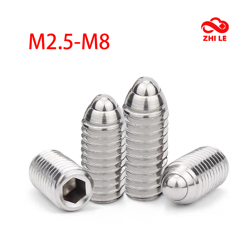 M2.5-M8 Hex ซ็อกเก็ต Grub ฤดูใบไม้ผลิ Ball Plunger สกรู 304 สแตนเลส Allen หัวหกเหลี่ยมแบน Point End Bolt Headless ชุดสกรู M3 M4 M5 M6
