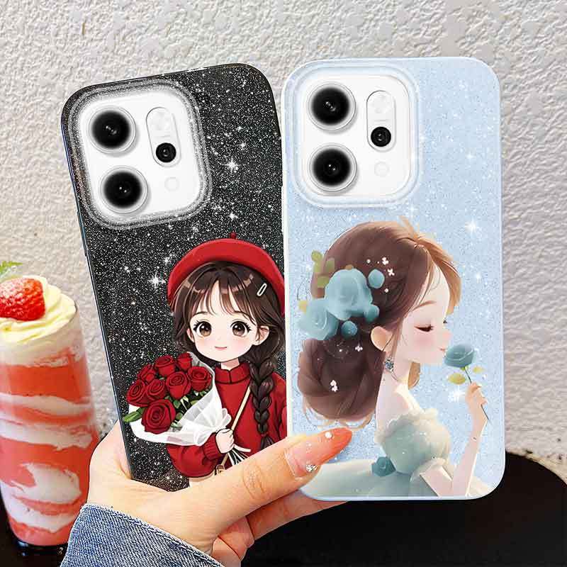 YBDเคสโทรศัพท์สําหรับOPPO A6X A6 Pro A6T Pro A6S Reno 14 Pro Reno 14F 5Gสาวน่ารักสีแดงเสื้อผ้าถือดอกไม้