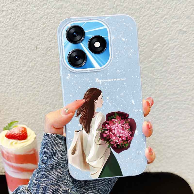 YBD เคสโทรศัพท์สําหรับ Tecno Spark 10 4G Spark 10C KI5q KI5k KT5m ด้านหลังของหญิงสาวถือดอกไม้