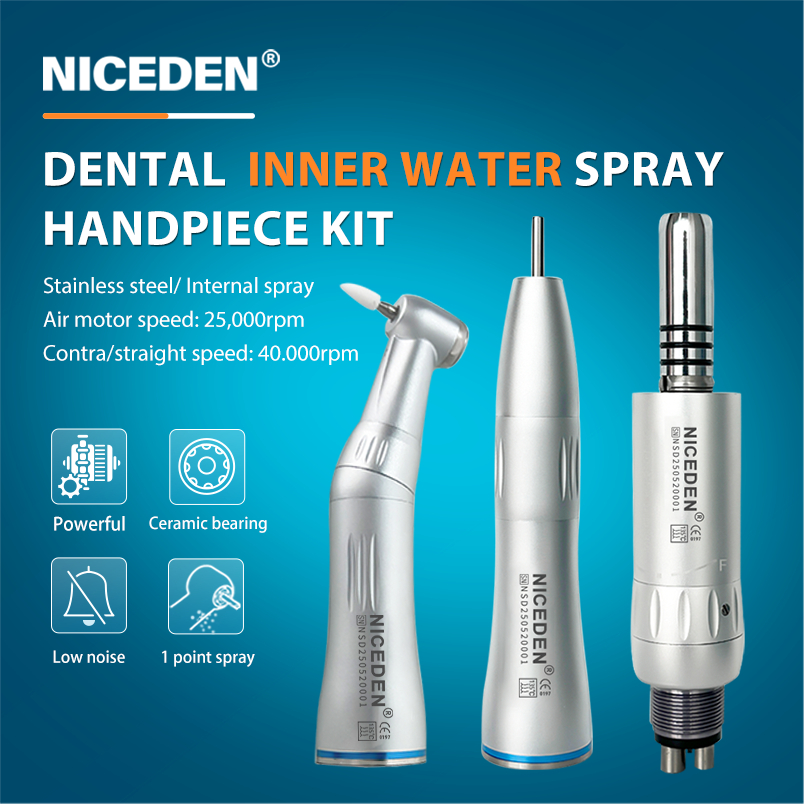 Niceden Dental Low Speed Handpiece Kit Air Turbine Motor สเปรย์น้ําด้านใน 2/4 หลุม