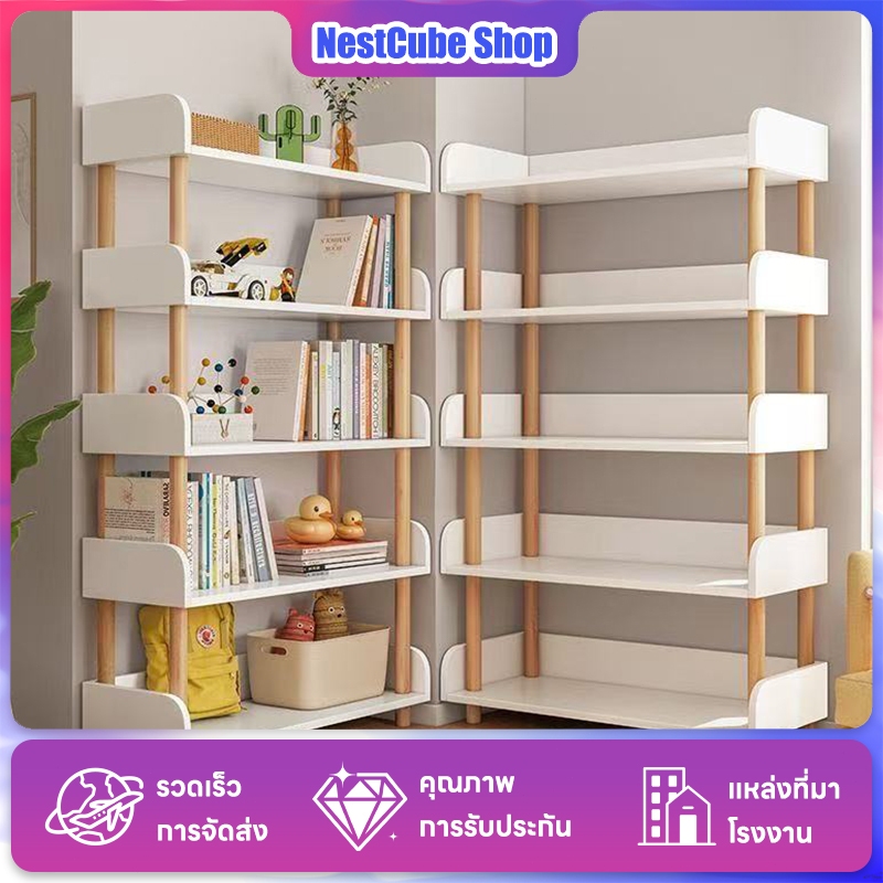 ชั้นวางหนังสือไม้ 180/150/120 ซม. พร้อมรั้ว รับนน.ได้ ไม้เนื้อเท้า เข้าบ้าน Minimum.