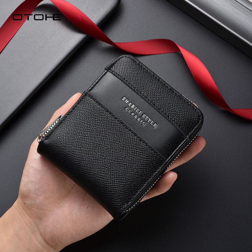 OTOHE แฟชั่นกระเป๋าสตางค์สั้น Soft PU Multi-Functional กระเป๋าสตางค์ลายลิ้นจี่ Retro ความจุขนาดใหญ่กระเป๋า
