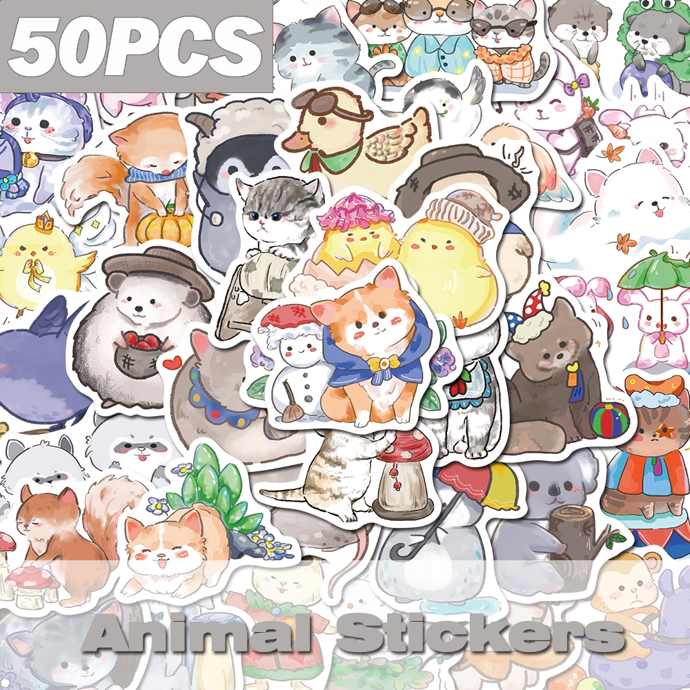 50ชิ้นการ์ตูนภาพประกอบสัตว์น่ารักสติกเกอร์กราฟฟิตีทําเองตกแต่งเคสโทรศัพท์คอมพิวเตอร์ไดอารี่หมวกกันน็อคสติกเกอร์กันน้ําของขวัญวันเก