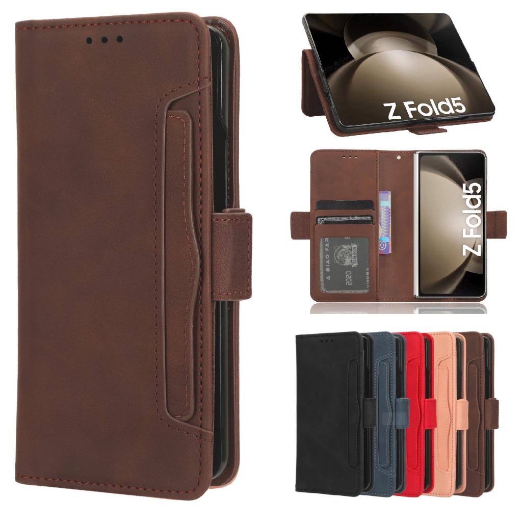 เคสซัมซุง Case for Samsung Galaxy Z Fold 2 3 4 5 6 7 5G Fold7 Fold6 Fold5 Fold4 Fold3 Fold2 เคสโทรศัพท์หนัง TPU นิ่ม ฝาพับแม่เหล็ก พร้อมช่องใส่บัตร และขาตั้ง สําหรับ Retro Leather Case Flip Cover Magnetic Wallet Multi Card Slots ซองมือถือ ฝาพับหนัง