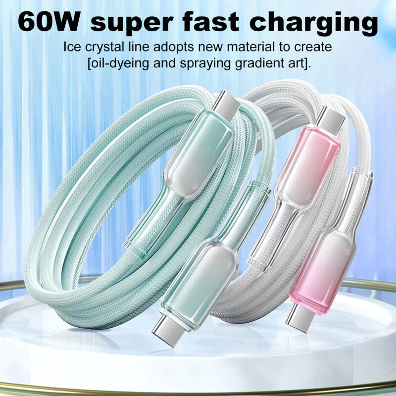 Type C สายชาร์จ 60W USB C Gradient Color Fast สายชาร์จสําหรับ IOS 15/16 Quick Charging สําหรับ Samsun Huaw