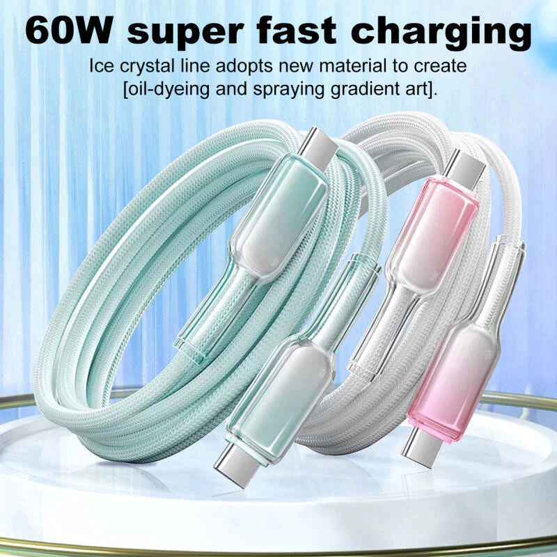 Type C สายชาร์จ 60W USB C Gradient Color Fast สายชาร์จสําหรับ IOS 15/16 Quick Charging สําหรับ Samsun Huaw