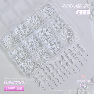 Rou Bao 300 ชิ้น/กล่องเล็บผสมสีสันโบว์สีชมพูสีขาวสีดํา Girly เรซิ่นเล็บ Art DIY Charms ตกแต่ง