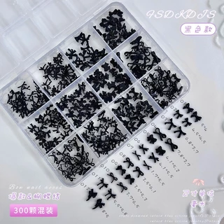Rou Bao 300 ชิ้น/กล่องเล็บผสมสีสันโบว์สีชมพูสีขาวสีดํา Girly เรซิ่นเล็บ Art DIY Charms ตกแต่ง